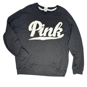 Victoria's Secret PINK Black Crewneck Sweatshirt Pullover Top Comfy Casual Large